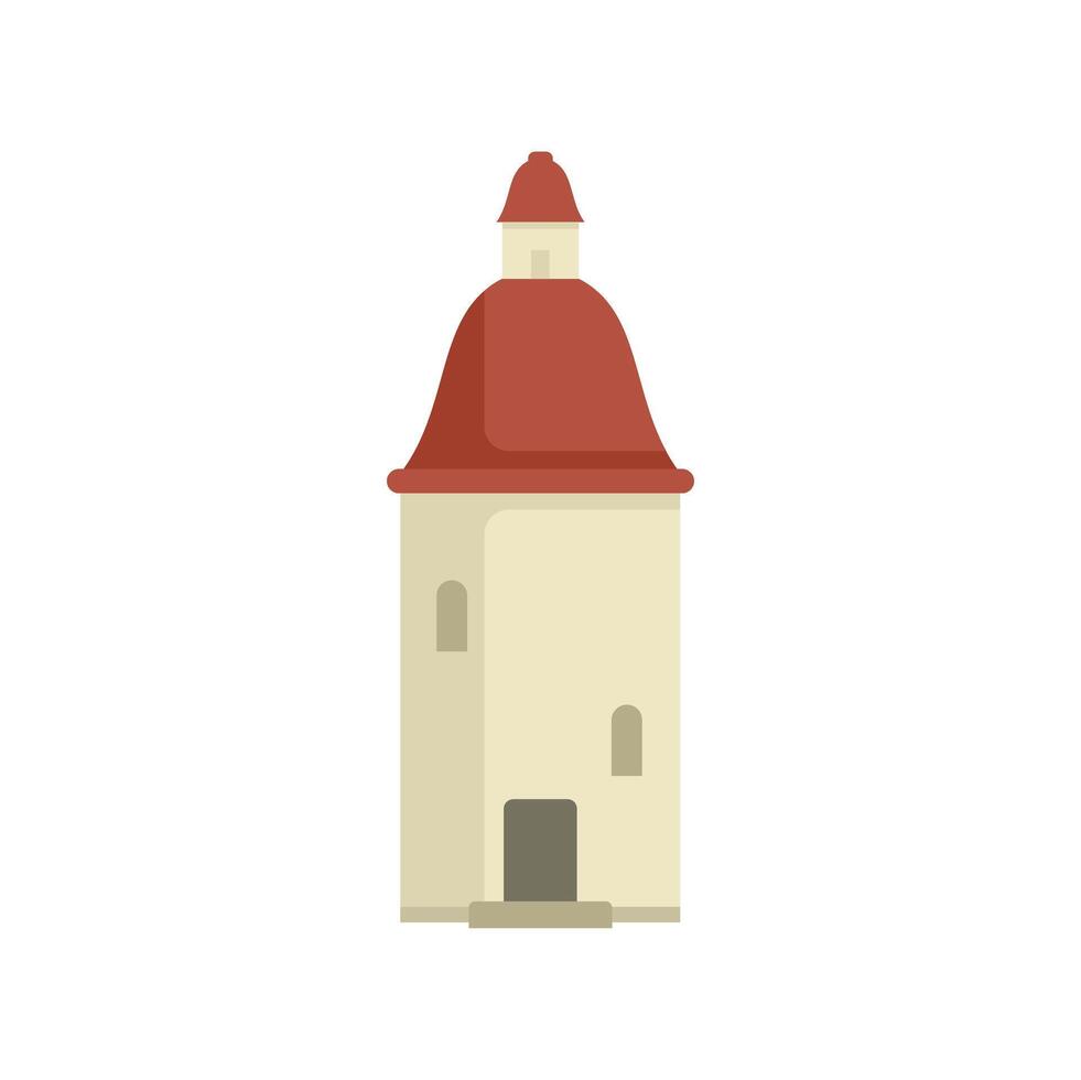 Medieval building tower with red roof and small windows flat illustration vector