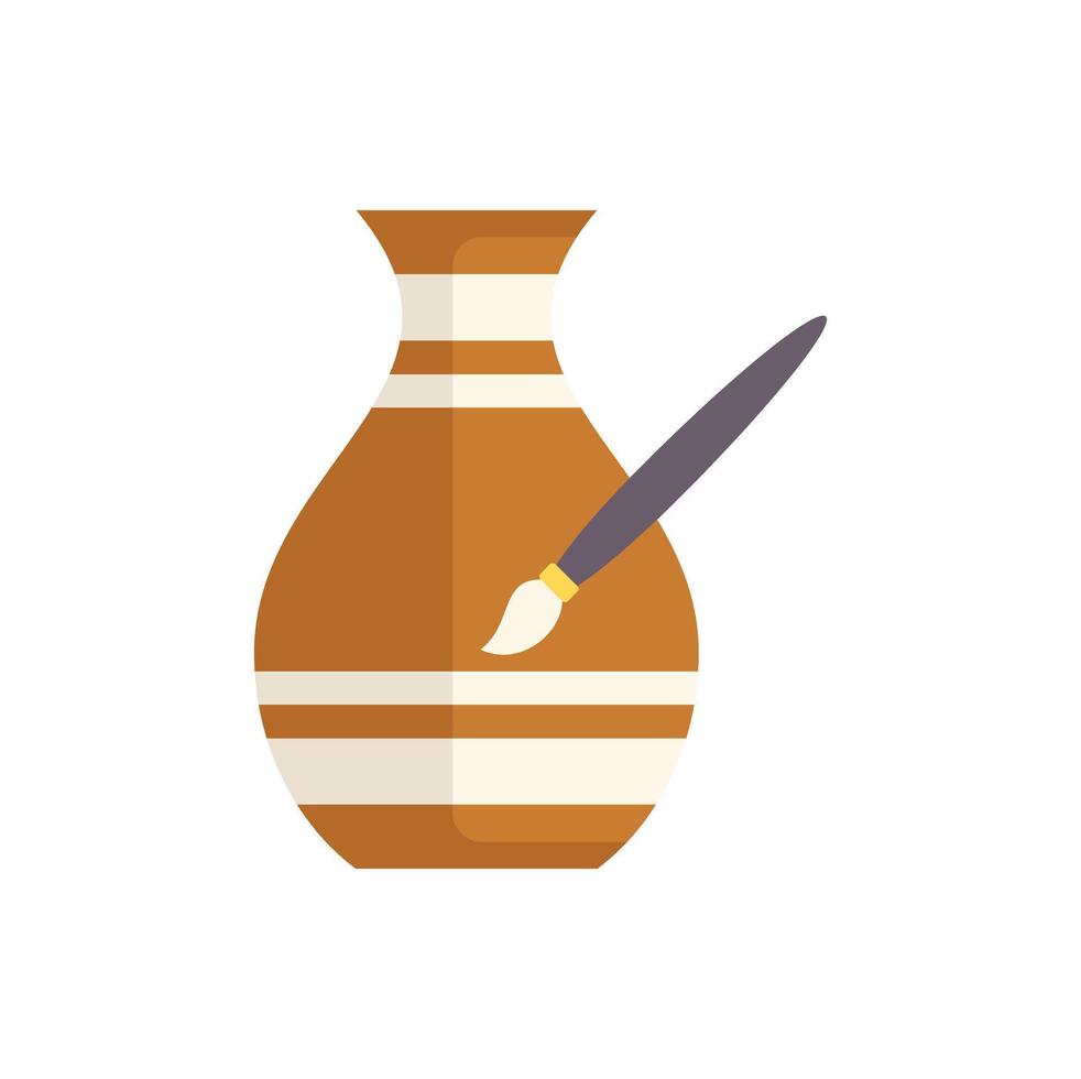 Paintbrush painting clay vase with stripes for pottery workshop vector