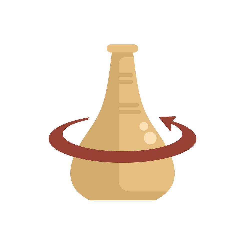 Chemistry flask rotating with arrow symbolizing circular reaction process vector