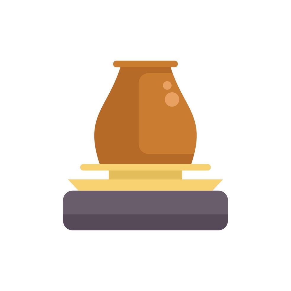 Clay pot standing on pottery wheel in workshop vector