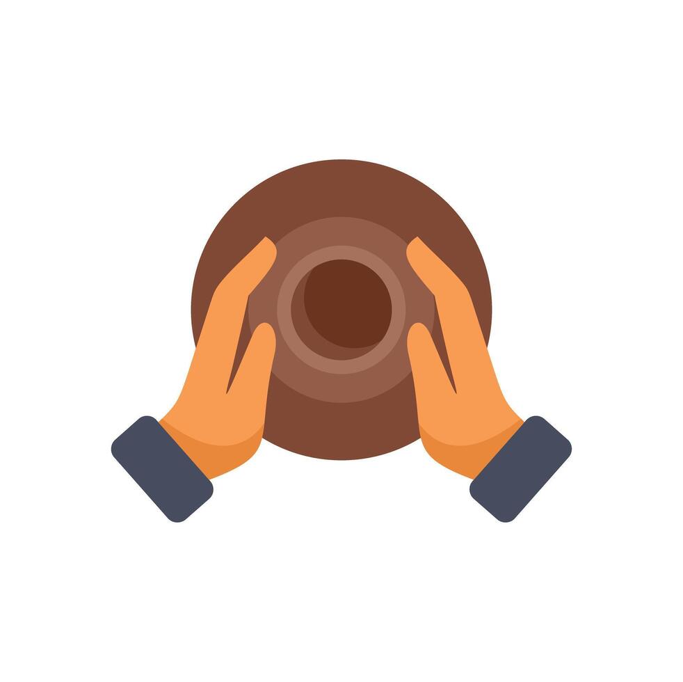Potter hands making clay pot on pottery wheel top view icon vector