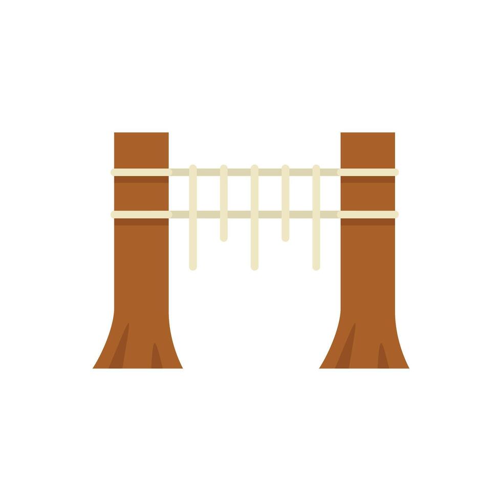 Rope bridge with wooden pillars connecting two sides overcoming obstacles icon flat style vector