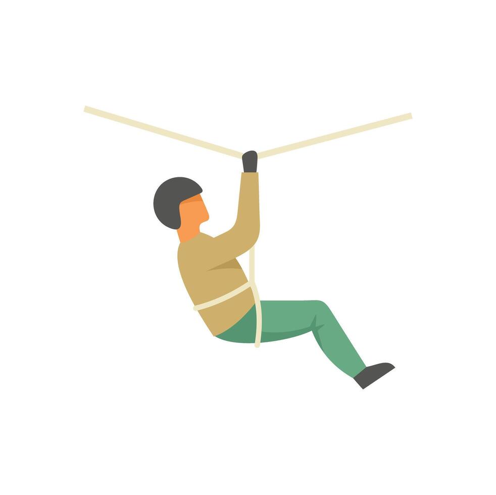 Alpinist with climbing gear hanging on rope climbing a mountain vector