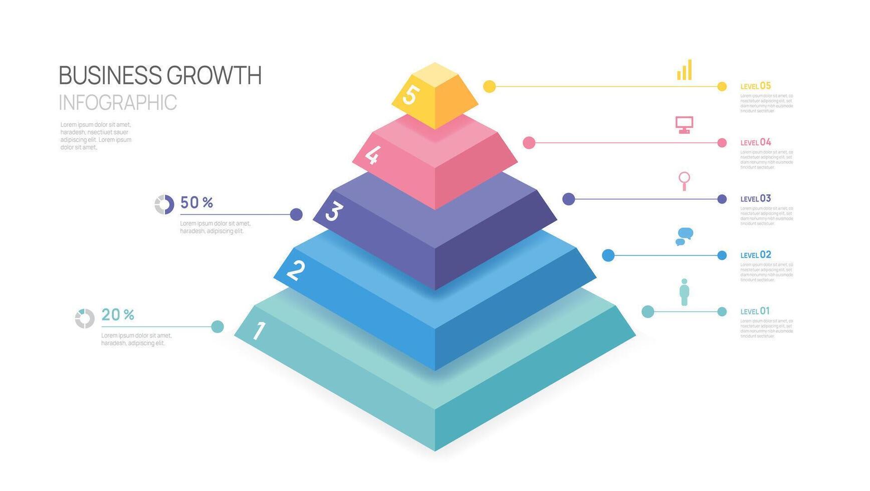Triangle pyramid chart infographic diagram 5 steps level, presentation . vector