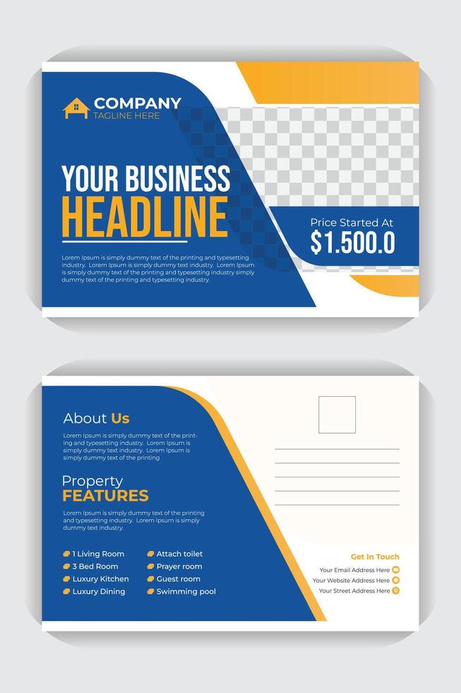 Home buy and sale postcard creative style professional house sale business postcard or EDDM template design. creative, modern, professional, real estate postcard design template vector