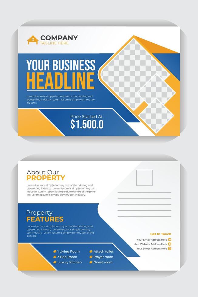 Unique and professional layout Creative style house sale business postcard or EDDM template design for home buy and sale advertising vector