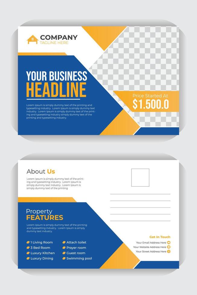 Simple and creative style professional house sale business postcard or EDDM template design. creative, modern, professional, real estate postcard design template vector