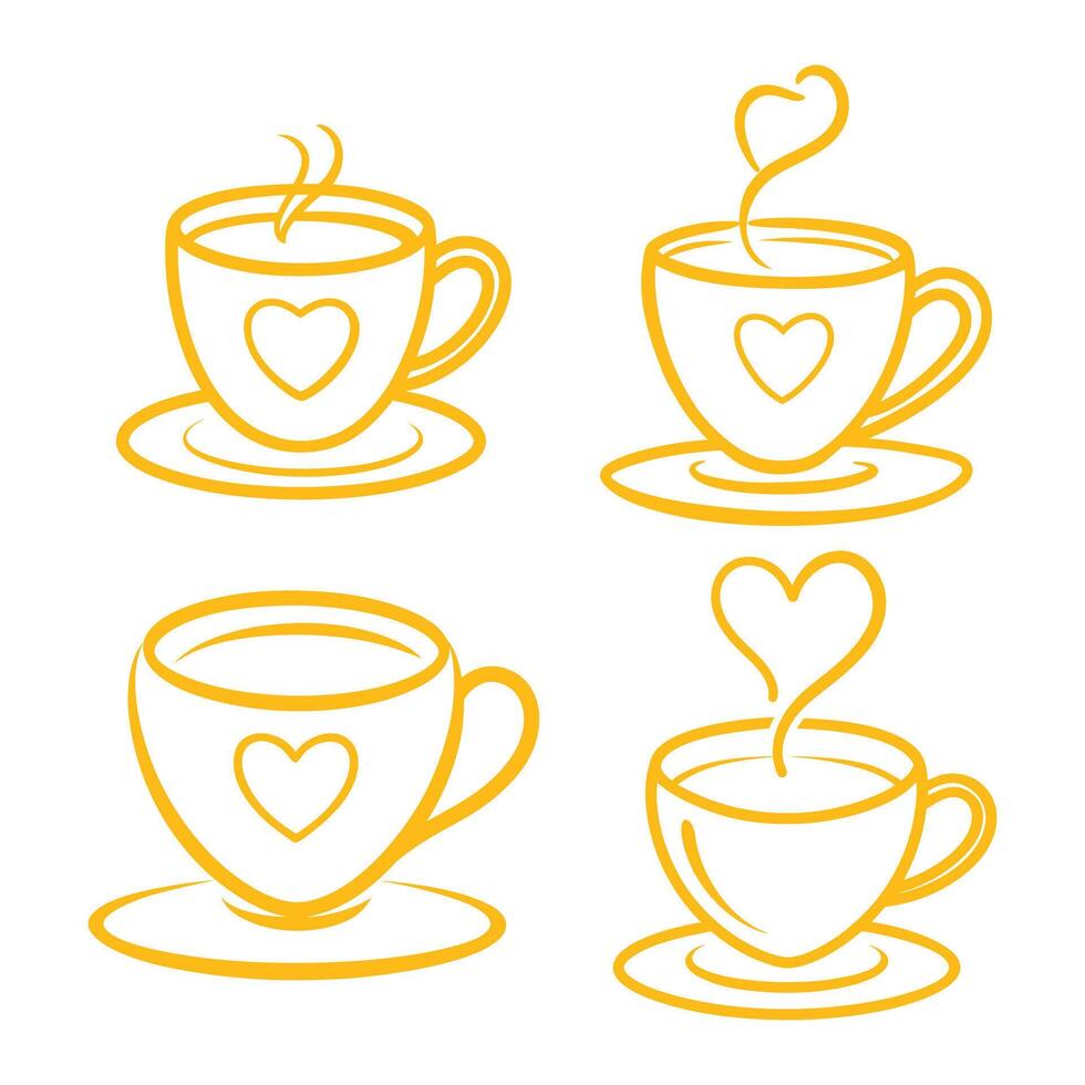 A Collection of coffee heart hand drawn outline design vector
