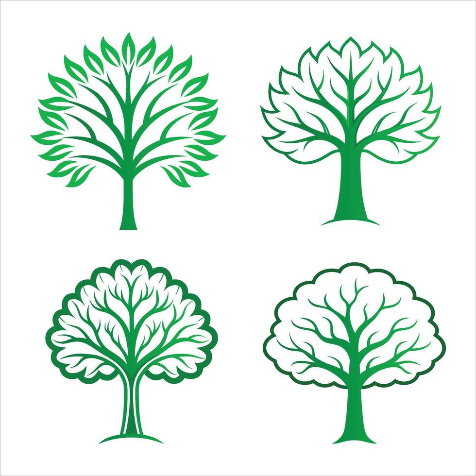 A Collection of Green Tree Line Art Designs vector