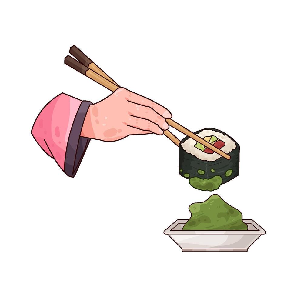 delicious sushi roll with wasabi vector