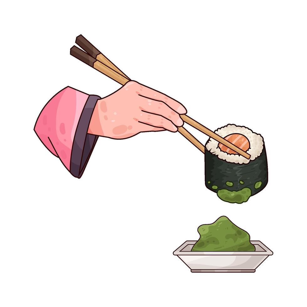 illustration of delicious sushi roll with wasabi vector
