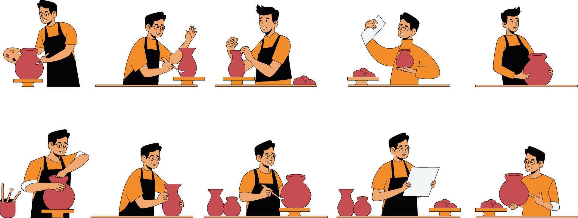 Young Man Making Pottery Illustration vector
