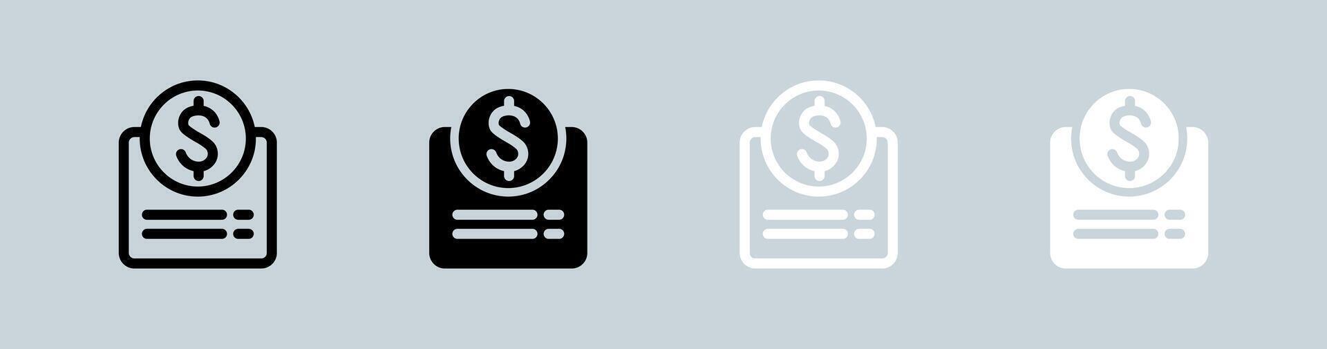 Invoice icon set in black and white. Bill signs illustration. vector