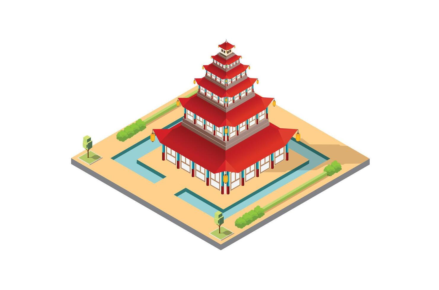 Chinese pagoda illustration isometric vector