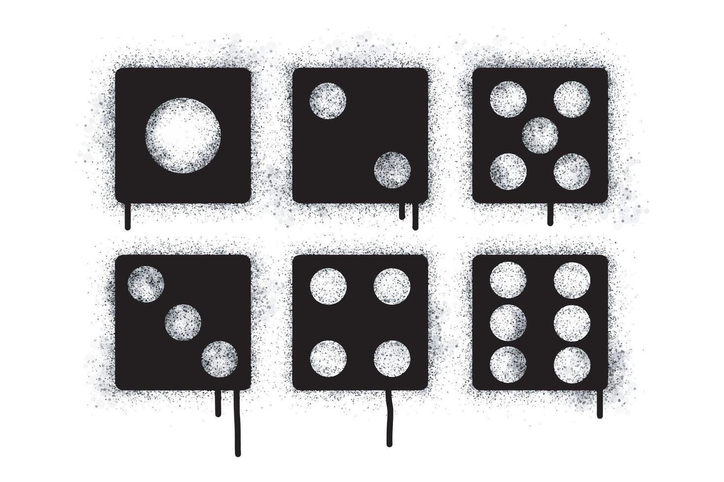 Spray Paint Graffiti Signs of numbers one to six sprayed dice isolated on white background. overspray dice symbol graffiti in black on white. vector
