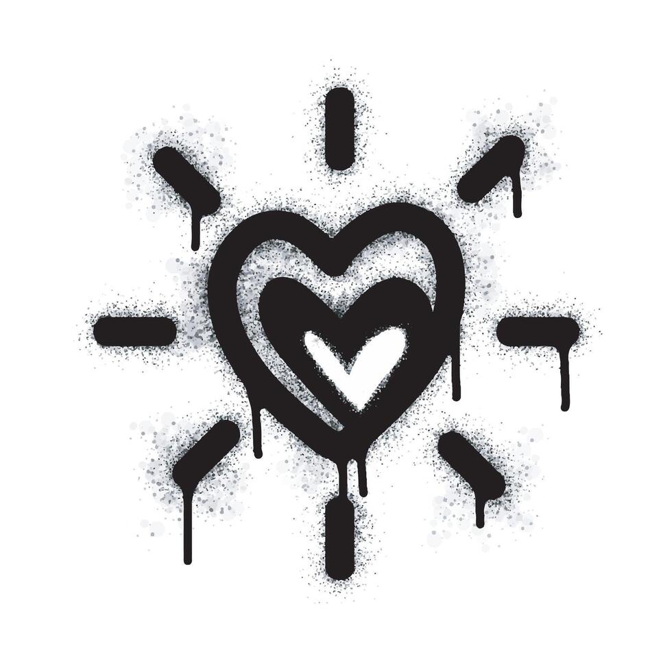 Spray Paint Graffiti Sprayed heart sign isolated on white background. graffiti fall in love symbol with overspray in black on white. vector