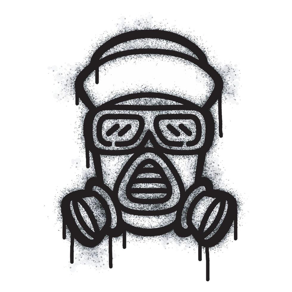 Spray Painted Graffiti Gas mask Sprayed isolated on white background. Respirator symbol graffiti with overspray in black on white. vector