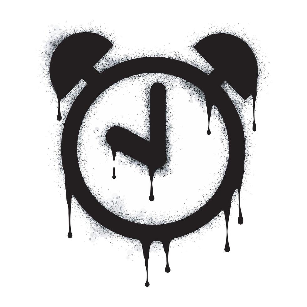 Spray painted graffiti clock sign black on white. Time symbol. Table clock isolated on white background vector