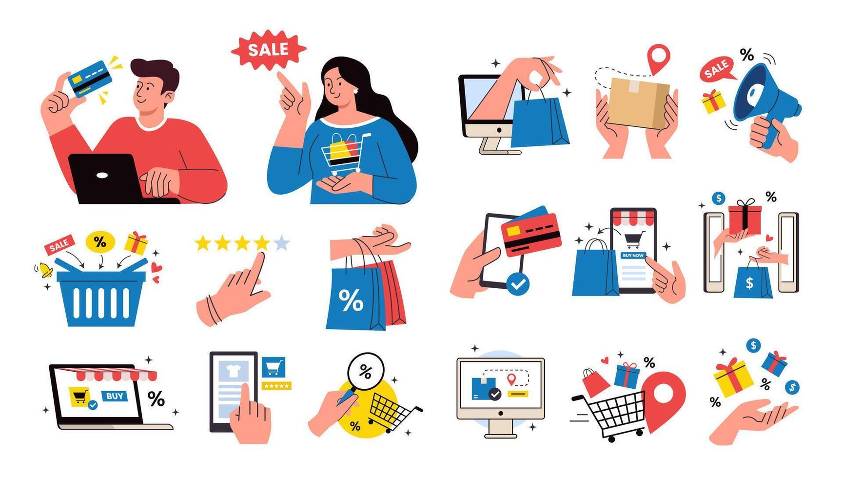 Shopping and e-commerce illustration set vector