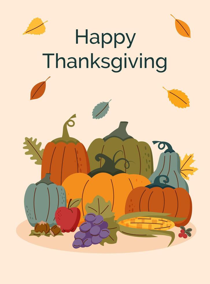 Thanksgiving and harvest concept card. Thanksgiving fruits and vegetables. Thanksgiving poster. Harvest background. vector