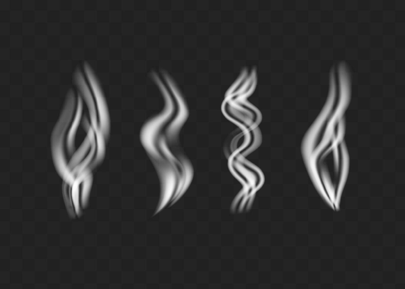 Illustration of white smoke set isolated on black background. vector