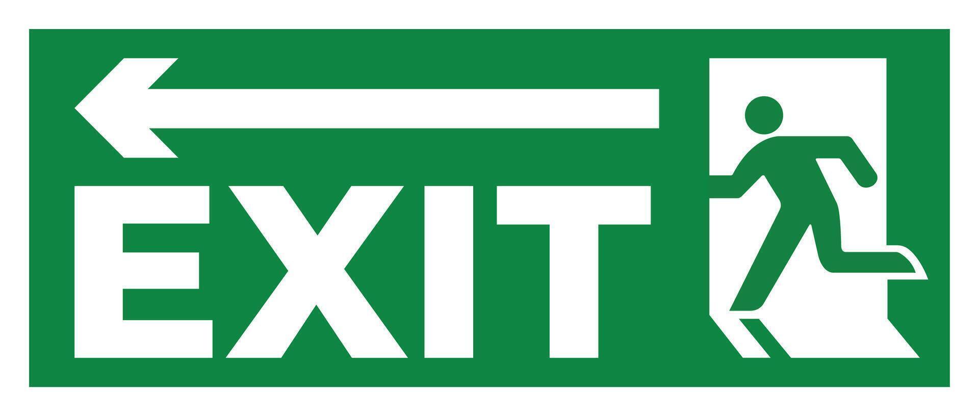 An exit sign with a man running in front of an arrow vector