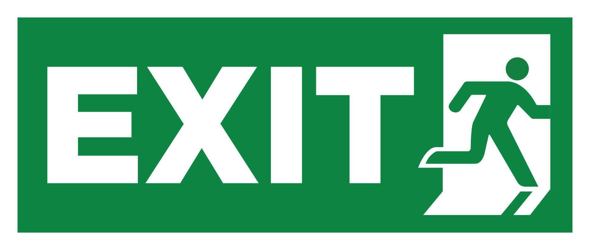 A green exit sign with a man running through it vector