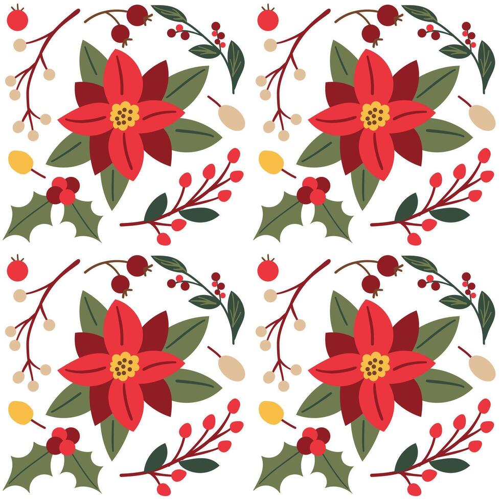 New Year pattern. New Year hand drawn berries, red berries, green leaves on white background for Christmas and winter paper and textile print. vector