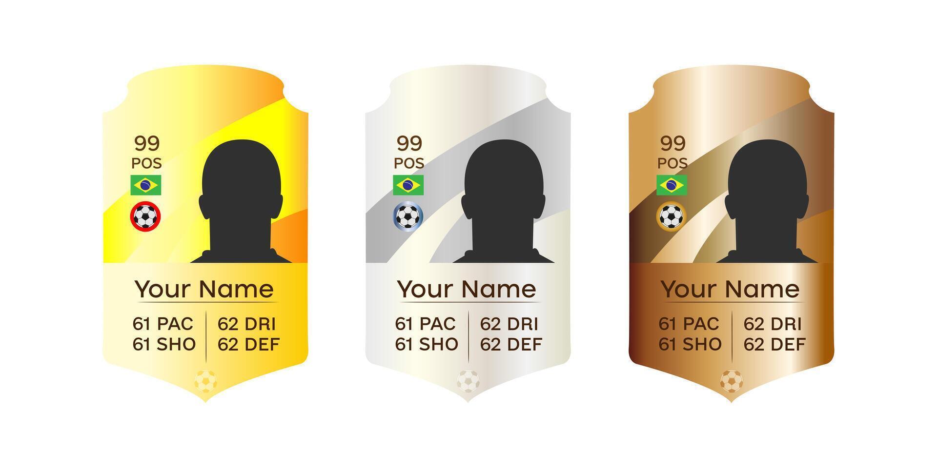 football player cards with gold silver bronze vector