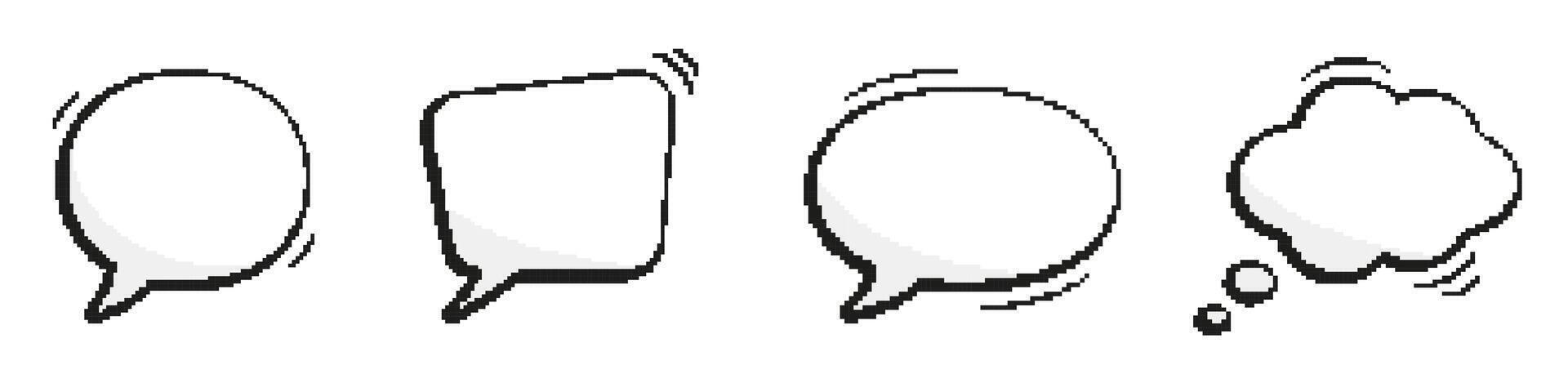 Retro Speech Bubbles Icon Set in Pixel Art. Pixelated Dialogue Bubbles Icons. Old Nostalgic Design. Isolated Illustration vector