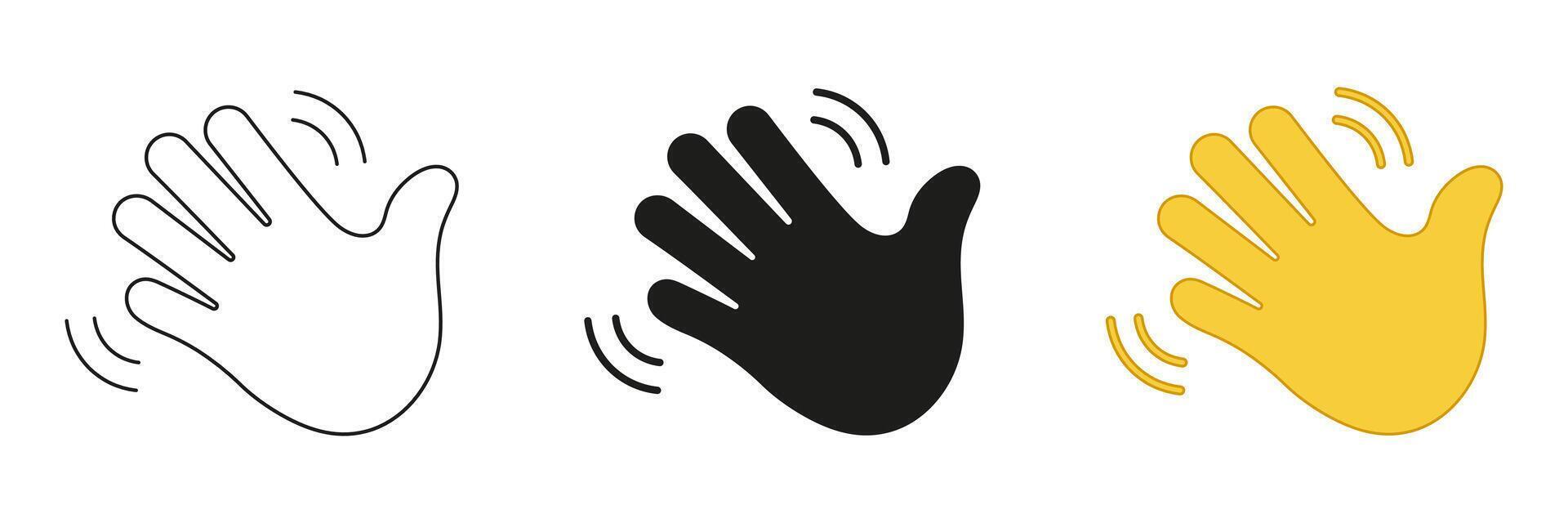 Waving Hand Emoji Icon. Friendly Greeting Line and Silhouette Sign. Gesture of Hello or Goodbye Symbol. Editable Stroke. Isolated Illustration vector