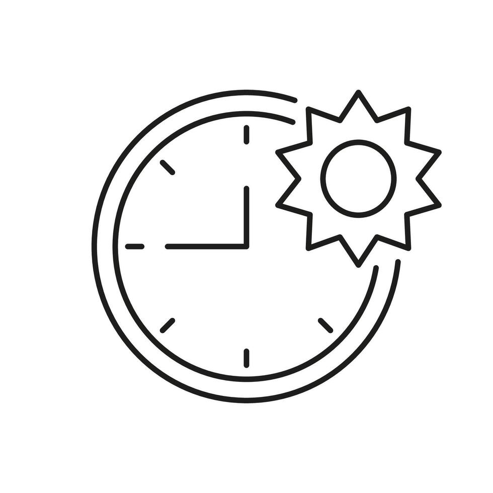 Sun And Clock Line Icon, Time Of Day For Daily Routine and Optimal Health Regimen. Nutrition And Fitness Apps. Isolated Illustration vector