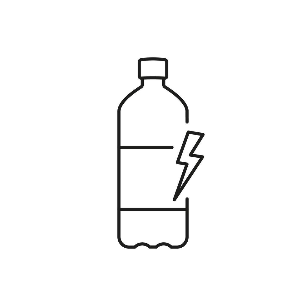 Energy Drink Bottle Line Icon With Lightning Bolt. Energy Boost And Stimulation Outline Symbol. Isolated Illustration vector
