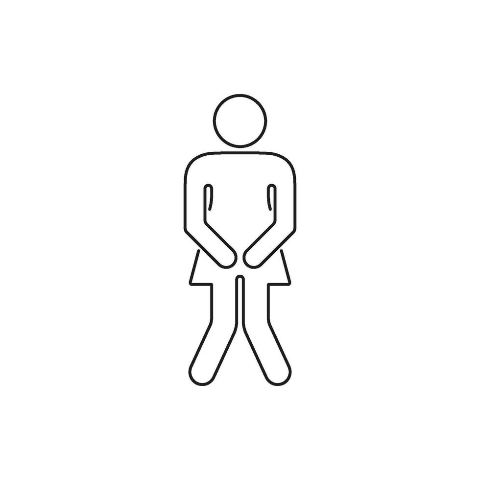 Female Restroom Urgency Line Icon. Woman Standing with Pee Pose Outline Sign. Toilet Urgency Symbol. Editable Stroke. Isolated Illustration vector