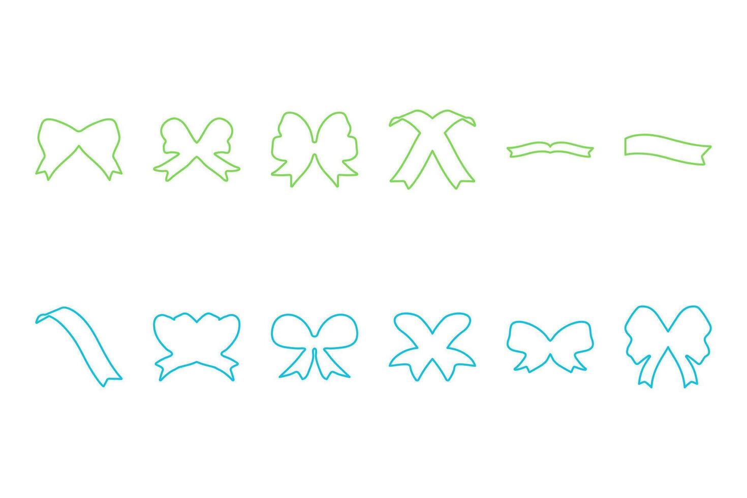 Simple ribbon ornament outline icon set vector