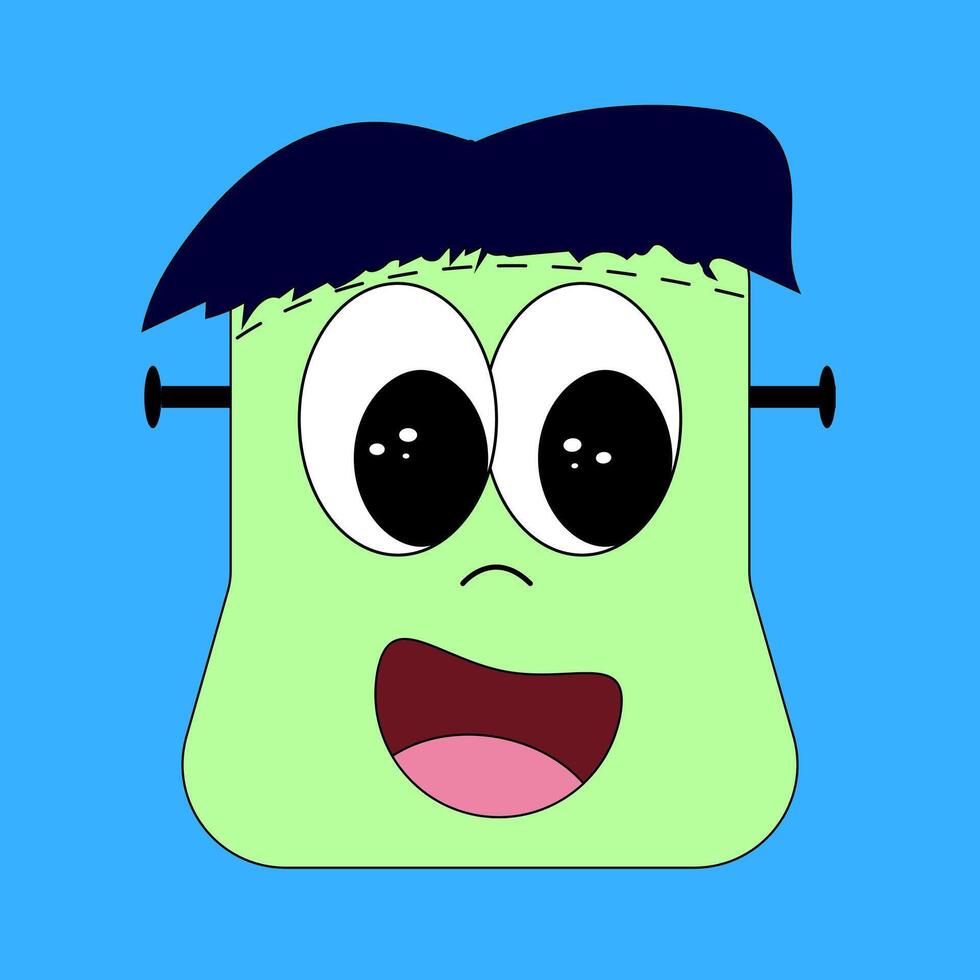 A fun and cute cartoon Frankenstein head perfect for Halloween-themed projects, decorations, or childrens designs. vector