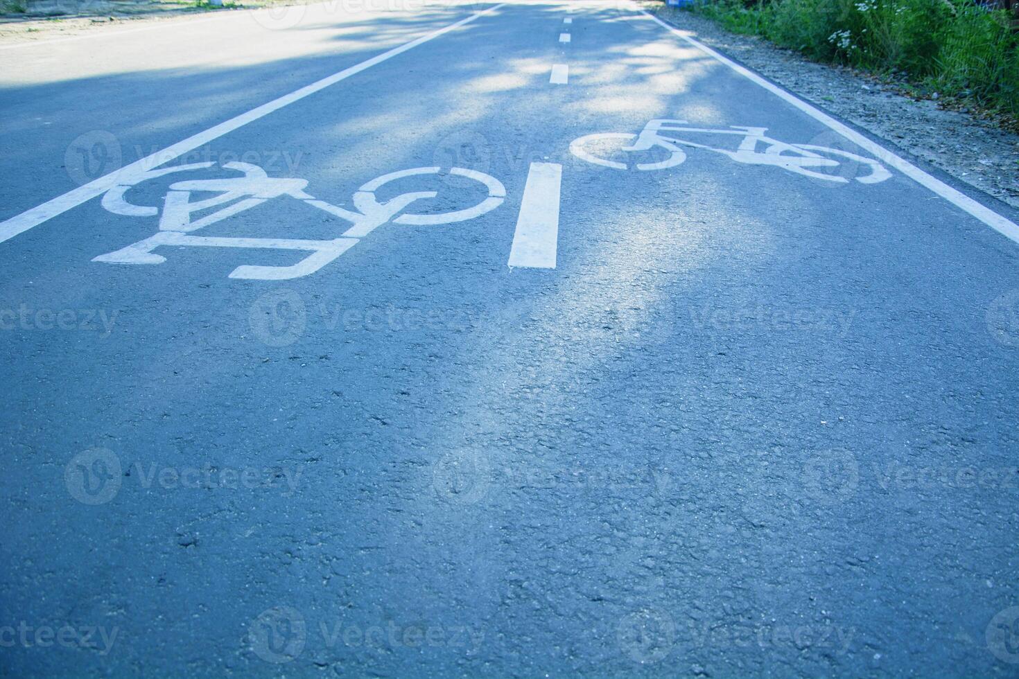 A bike lane painted on the road photo