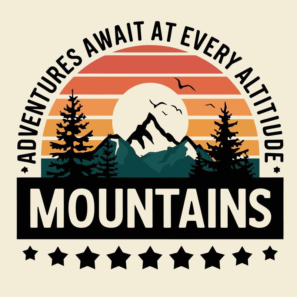 Minimalist Mountain Range Sunrise Reflection illustration t-shirt design vector