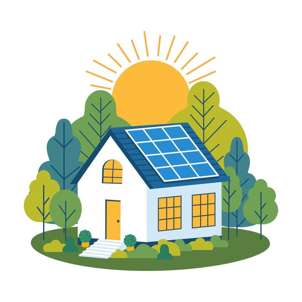 Eco-Friendly Home with Solar Panels Illustration vector