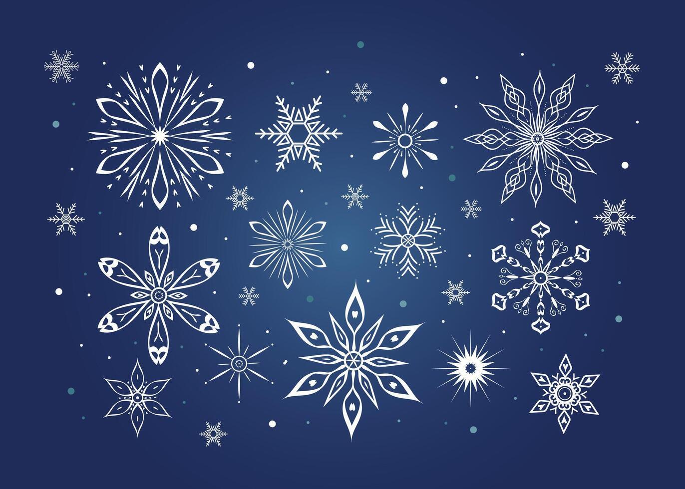 Set of snowflakes. Circular elaborate snowflakes for design, decoration, printing. Winter stickers elements vector