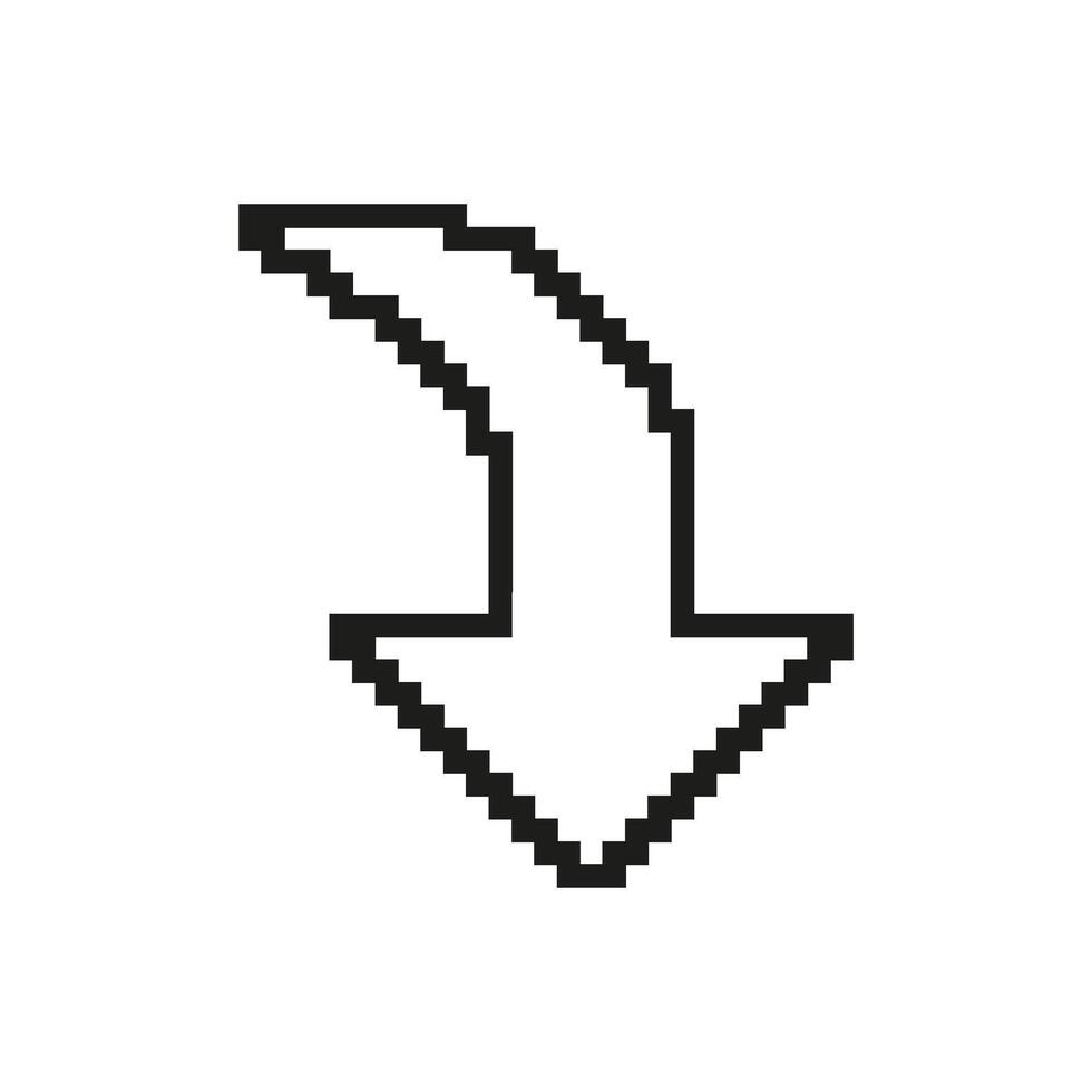 Downward Arrow Pixelated Icon. Pixel Art Symbol of a Direction, Navigation or Download Symbol. Arrow Pointing Down. Isolated Illustration vector