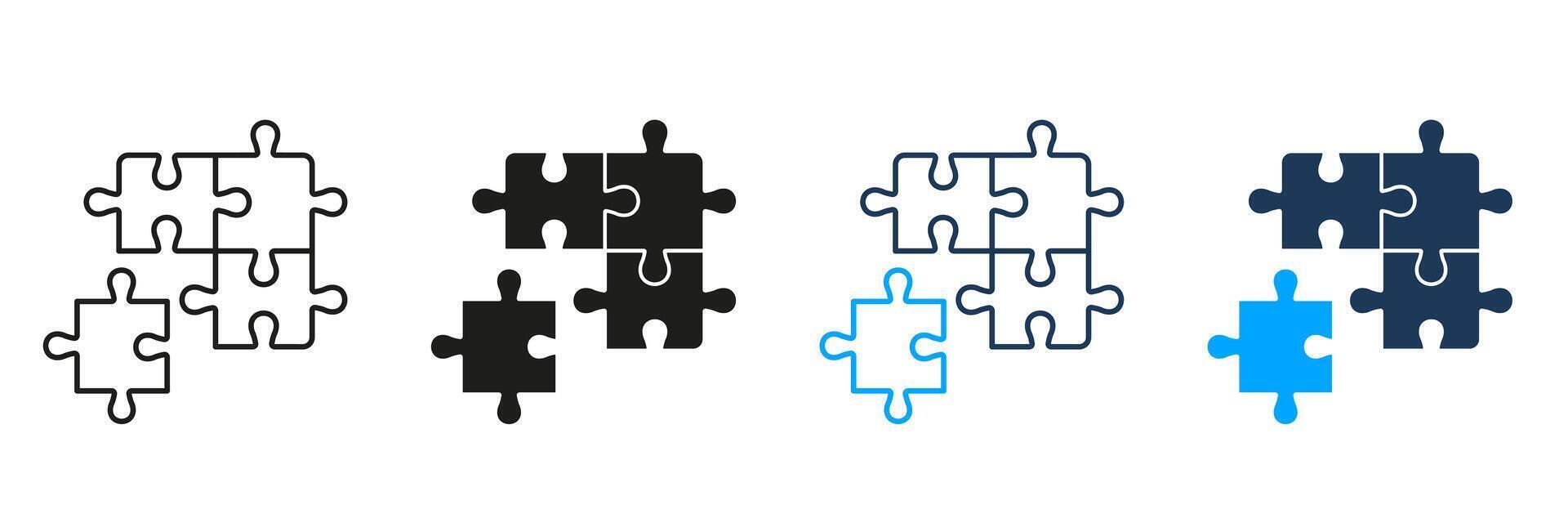 Puzzle Square Pieces Match, Logic Combination Pictogram. Teamwork, Idea, Challenge Game Sign. Jigsaw Solution Icon. Editable Stroke. Isolated Illustration vector