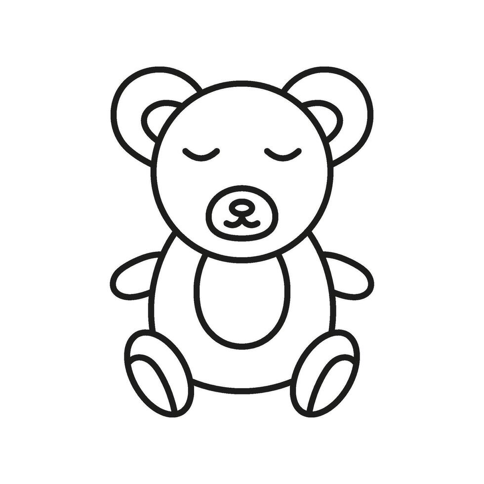 Sleeping Teddy Bear Line Icon. Childhood Comfort and Bedtime Toy Outline Symbol. Cozy Plush Toy for Bedtime Rest. Editable Stroke. Isolated Illustration vector