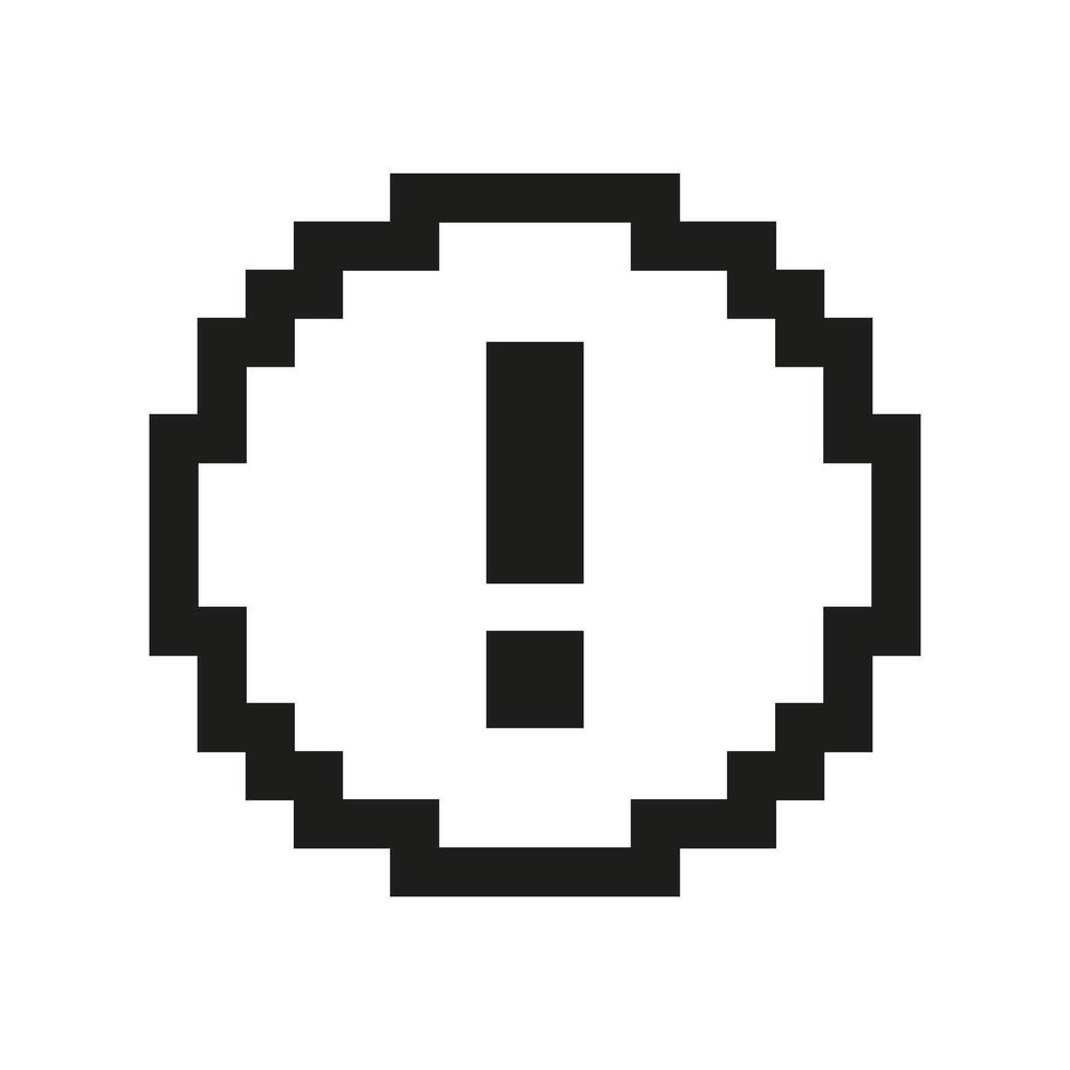 Pixel Art Exclamation Mark In Circle Icon. Pixelated Exclamation Mark Inside Circle, Symbol Of Warning Or Attention. Isolated Illustration vector