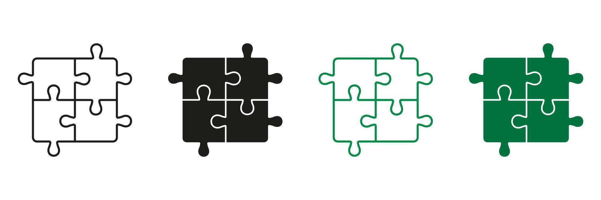 Square Puzzle. Logic Game, Teamwork, Idea Concept. Solution, Challenge, Combination Line and Silhouette Icon Set. Editable Stroke. Isolated Illustration vector