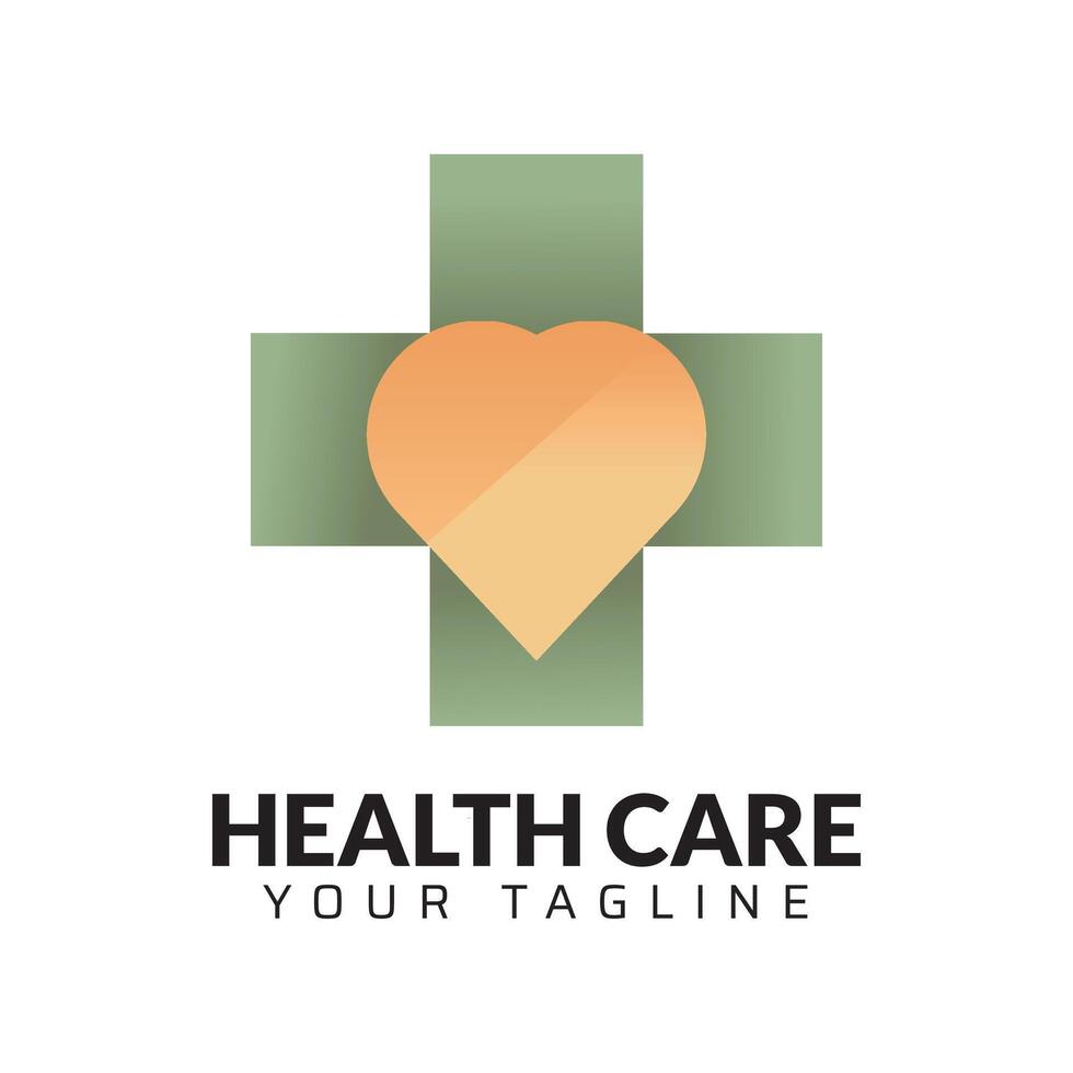 Plus inside heart healthy logo design vector