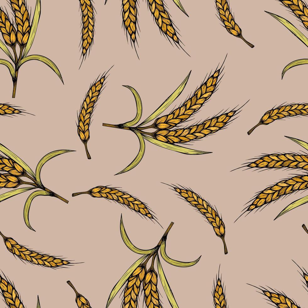 Sheaves of wheat seamless pattern on a beige background vector