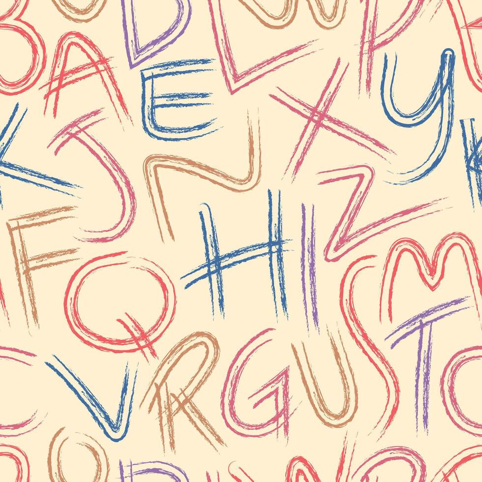 A happy, colorful doodle of the alphabet with seamless pattern vector