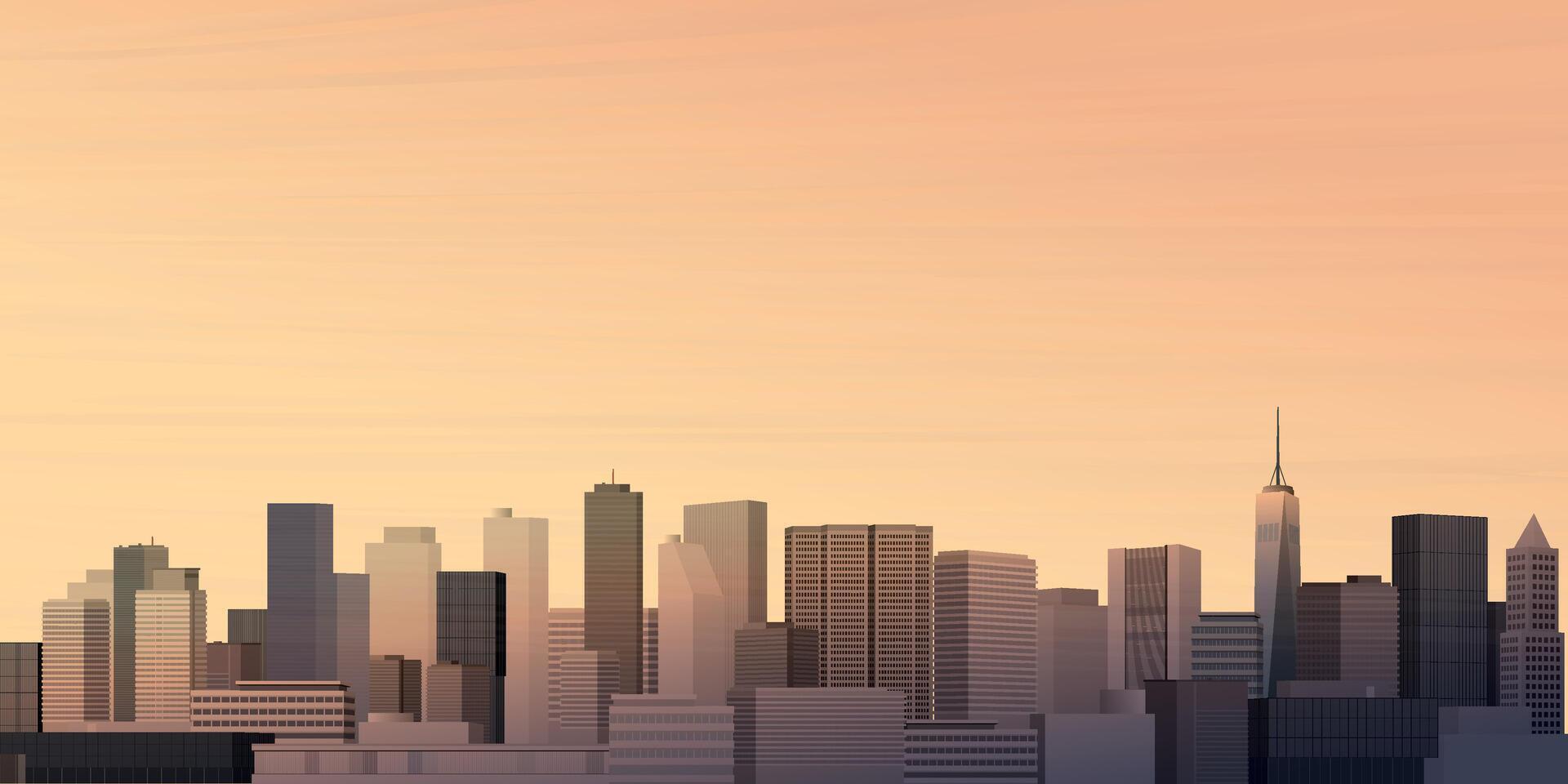 Skyscraper front view with sunset sky background graphic illustration have blank space. vector