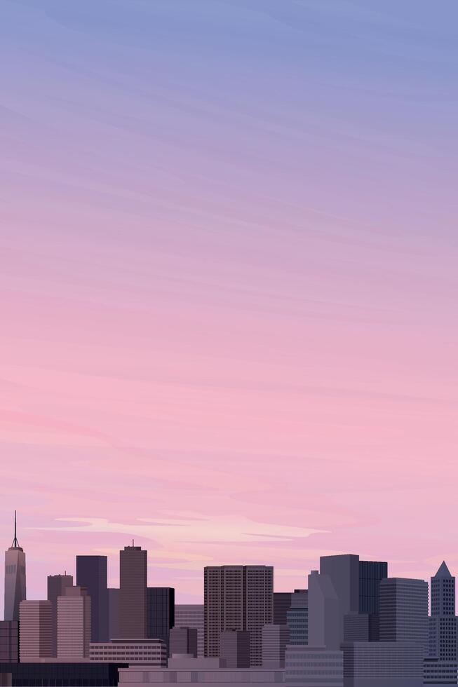 Silhouette skyscraper front view with dramatic sky vertical background graphic illustration have blank space. vector